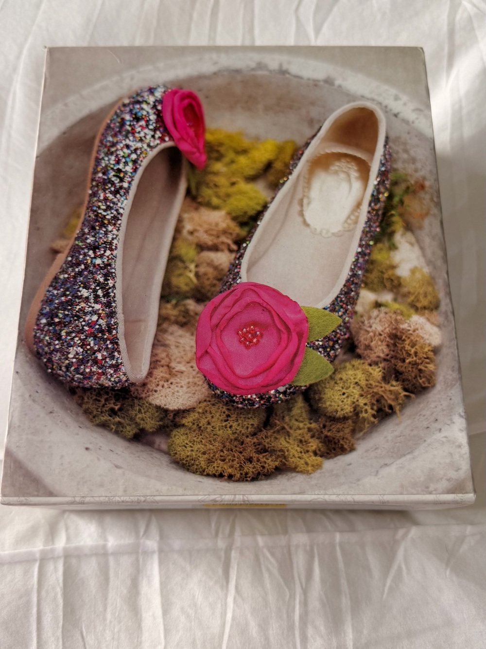 Brand New Joyfolie Charlotte Girls' Multicolor Glitter Flats with Pink Flower